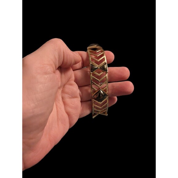 Chevron Gold Tone Costume Jewelry Cut Out Bracelet Smoke Gemstones Adjustable - Picture 13 of 13